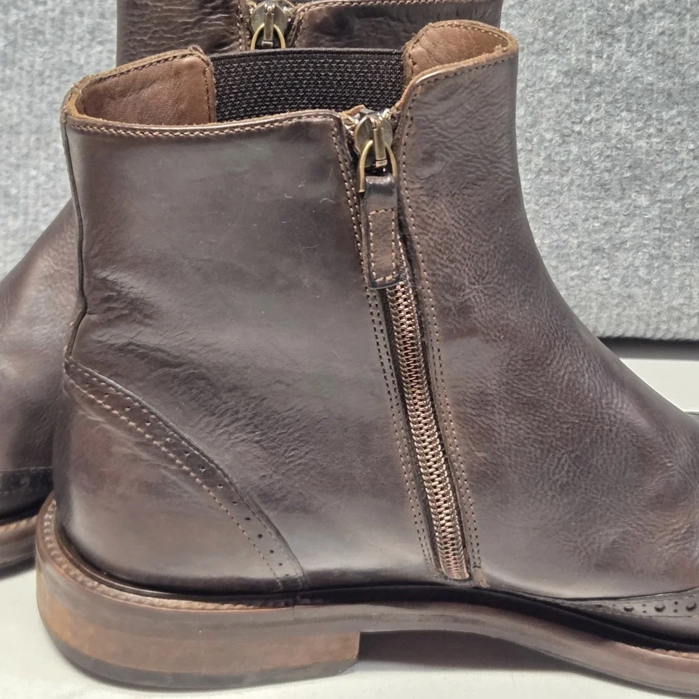 J&M Johnston & Murphy 1850 Collection Italy Brown Brogue Chelsea Side Zip Rare